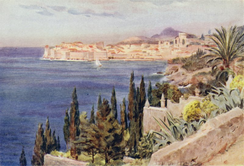 Jugoslavien: Dubrovnikbukten (färg litho) av Walter Frederick Roofe Tyndale