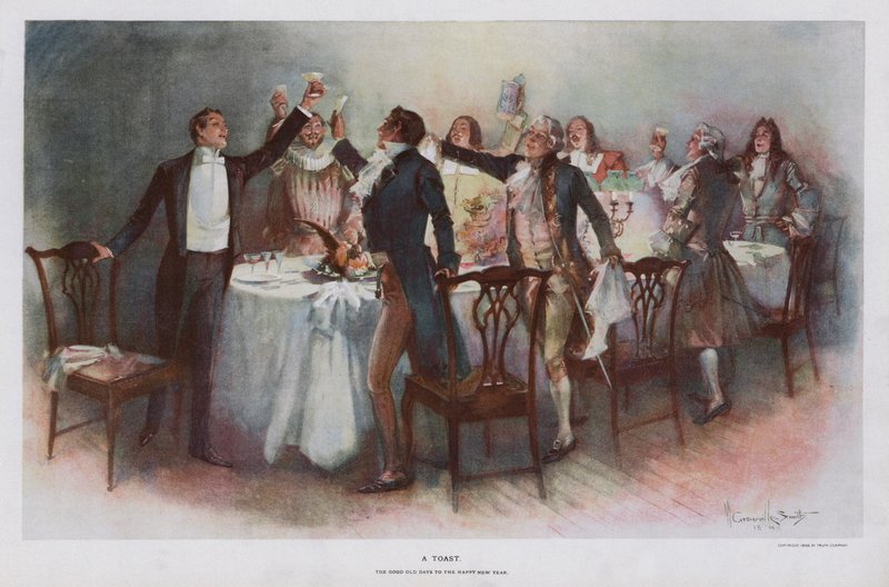 A Toast (färg litho) av Walter Granville Smith