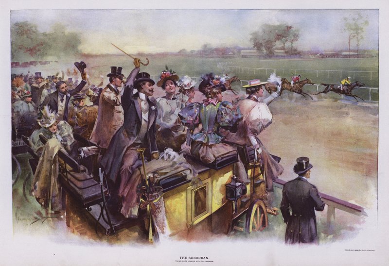 The Suburban: scen vid tävlingarna (färg litho) av Walter Granville Smith