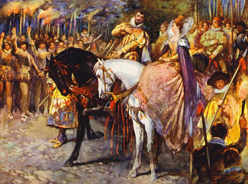 Illustration till Kenilworth av Sir Walter Scott (färglitografi) av Walter Grieve
