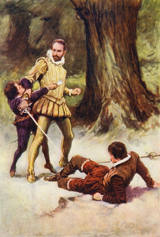 Illustration till Kenilworth av Sir Walter Scott (färglitografi) av Walter Grieve