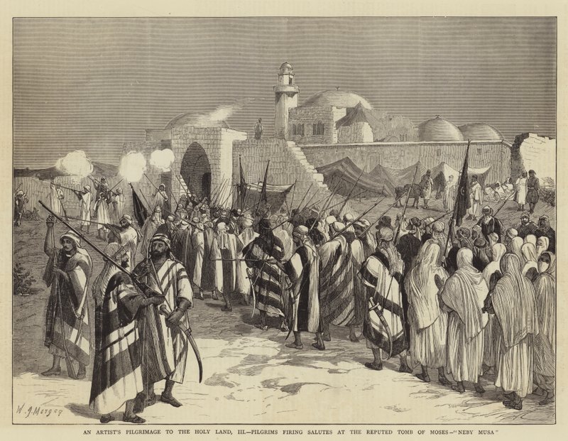 En konstnärs pilgrimsresa till det heliga landet, III, Pilgrimer som skjuter saluter vid Moses förmodade grav, Neby Musa av Walter Jenks Morgan