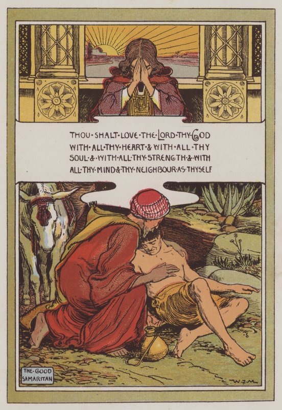 Den barmhärtige samariten (färg litho) av Walter Jenks Morgan