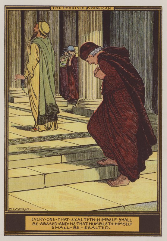 Fariséen och publikanen (färg litho) av Walter Jenks Morgan