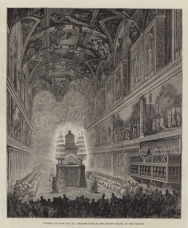 Påven Pius IX:s begravning, rekviemmässa i Vatikanens sixtinska kapell av Walter Paget