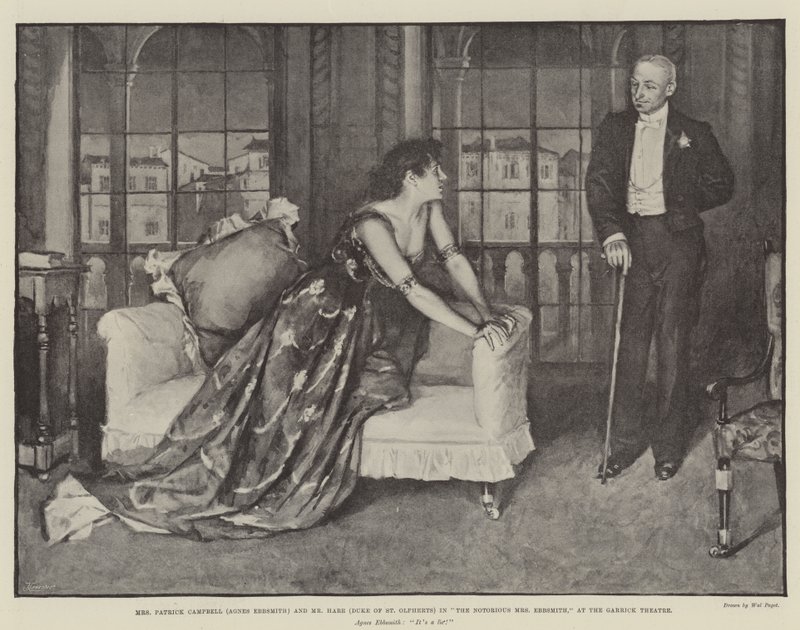 Mrs Patrick Campbell (Agnes Ebbsmith) och Mr Hare (Duke of St Olpherts) i The Notorious Mrs Ebbsmith, på Garrick Theatre. av Walter Paget