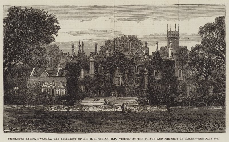 Singleton Abbey, Swansea, residenset för Mr H H Vivian, MP, besökt av prinsen och prinsessan av Wales av Walter Paget