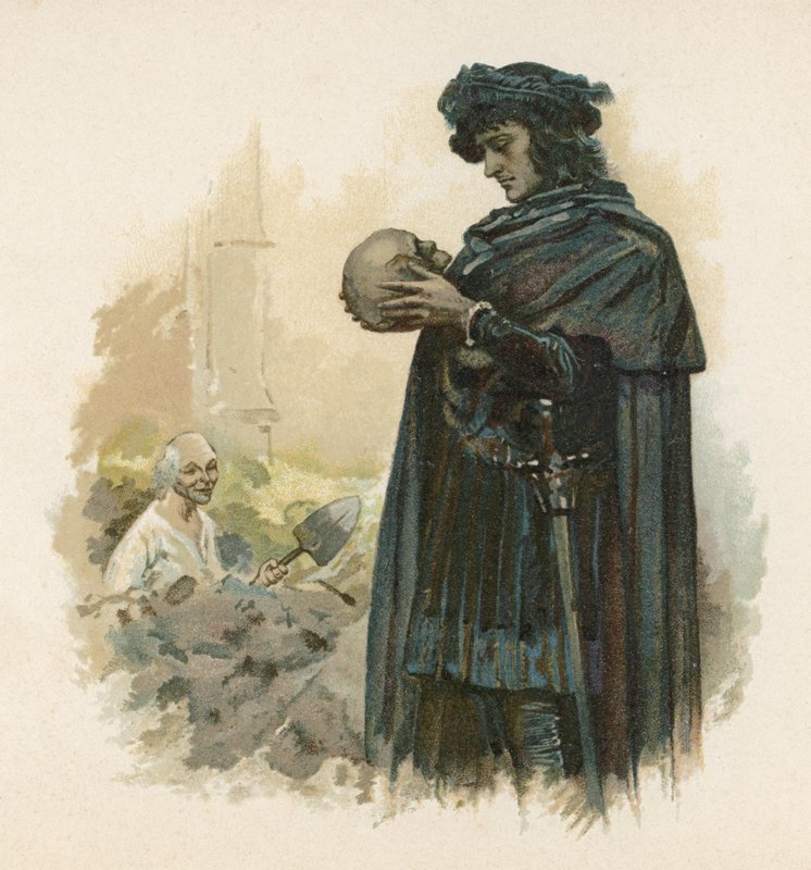 Hamlet med Yoricks skalle (chromolitho) av Walter Stanley Paget