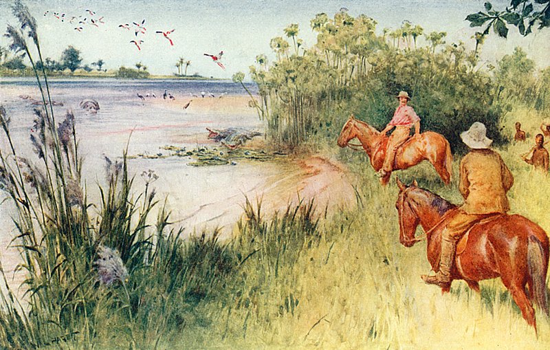 Livingstone och Oswell når Zambezifloden vid Sesheke av Walter Stanley Paget