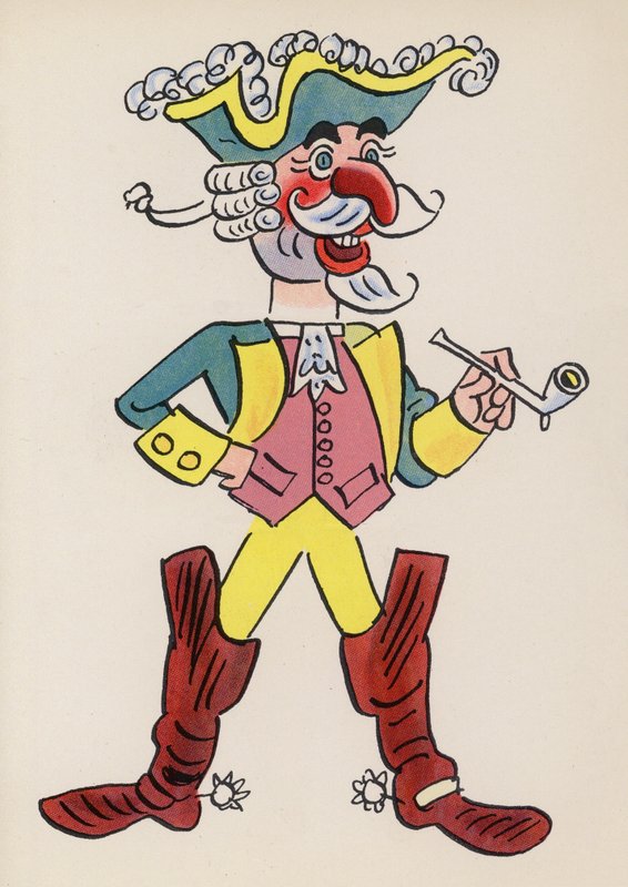 Figurer från barnböcker: Baron Münchhausen (färglitografi) av Walter Trier