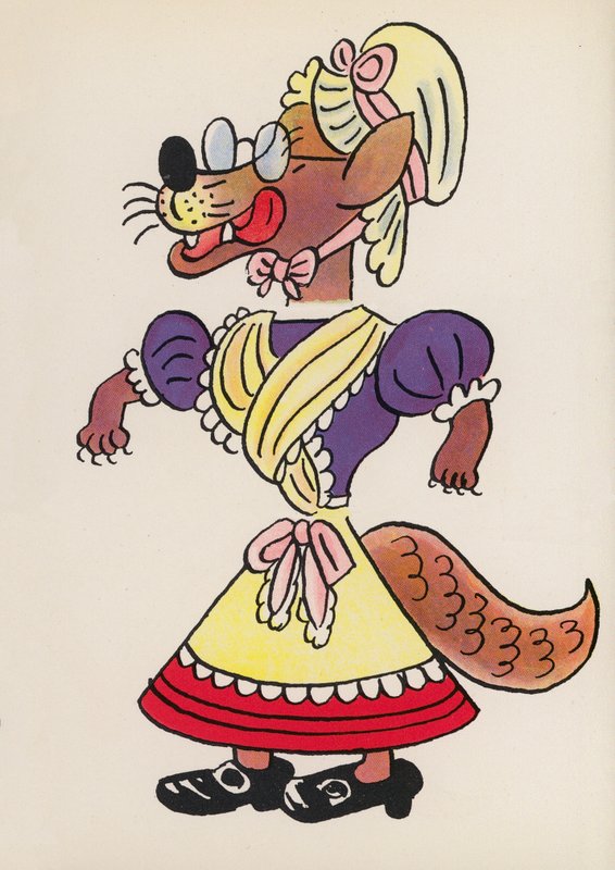 Figurer från barnböcker: Stora stygga vargen (färglitografi) av Walter Trier