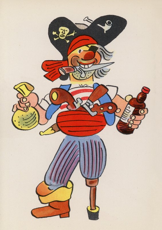 Figurer från barnböcker: Long John Silver (färglitografi) av Walter Trier