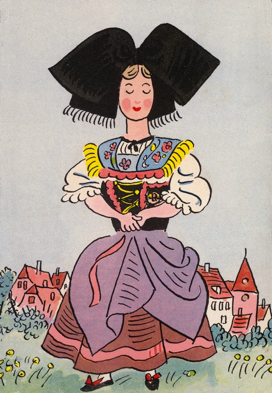 Walter Triers galna kostymer: Alsace, Frankrike (färglitografi) av Walter Trier