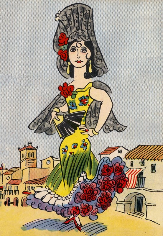 Walter Triers galna kostymer: Spanien (färglitografi) av Walter Trier