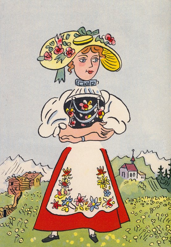 Walter Triers galna kostymer: Schweiz (färglitografi) av Walter Trier