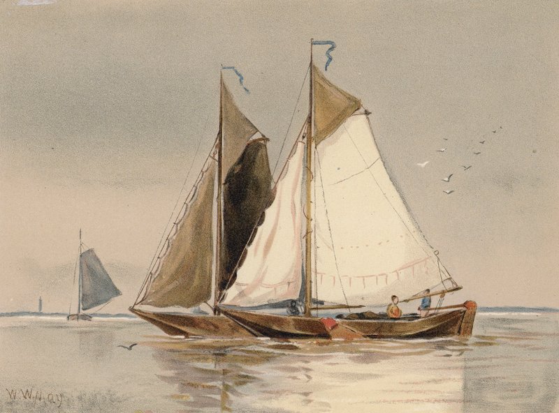 Holländska flasktillverkare vid Schelde (färglitografi) av Walter William May