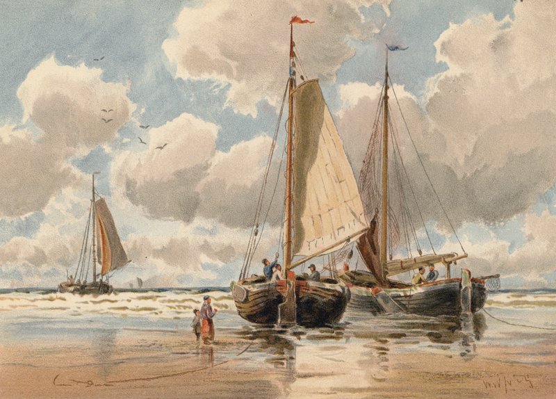 Dutch Pinks vid lågt vattenstånd (färglitografi) av Walter William May