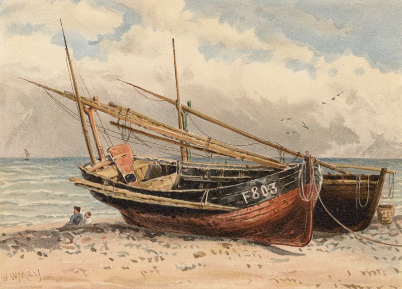 Franska fiskebåtar, "Etretat" (färglitografi) av Walter William May