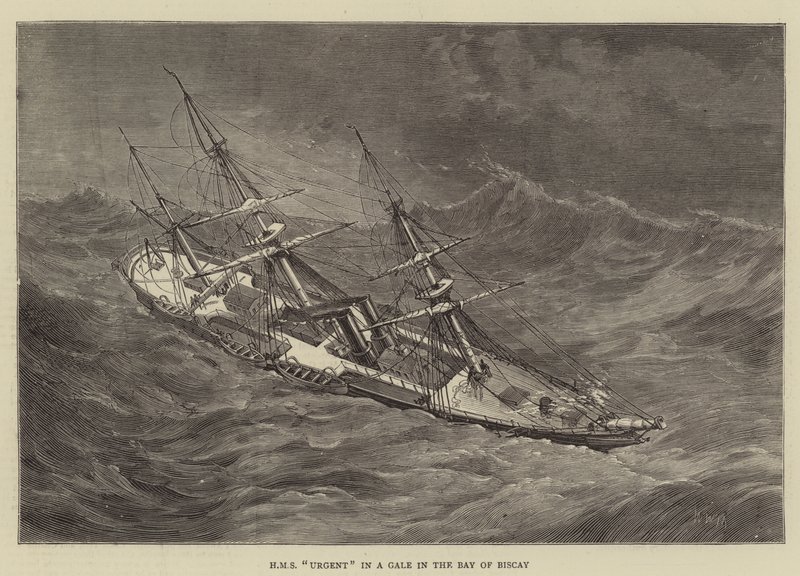 HMS Brådskande i kuling i Biscayabukten av Walter William May