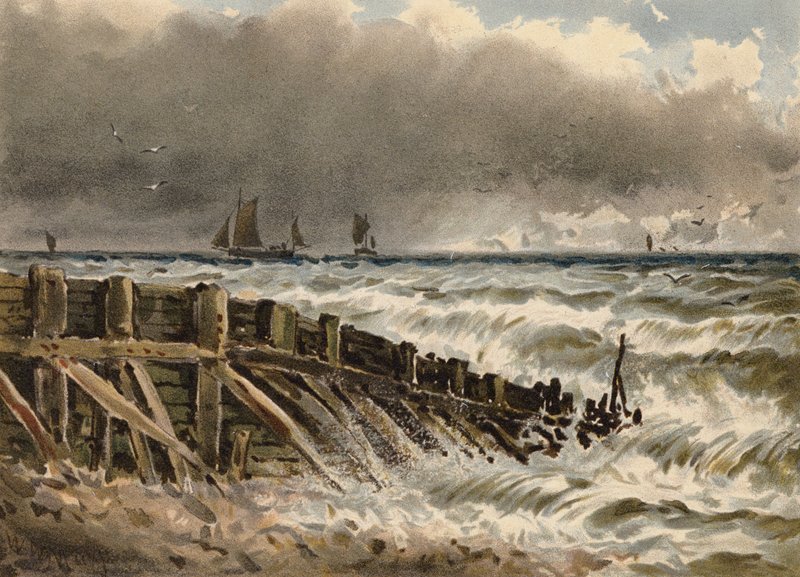 Old Groin vid Hastings (färglitografi) av Walter William May