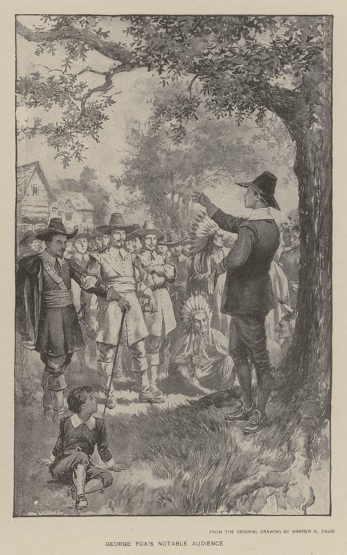 George Foxs anmärkningsvärda publik (litho) av Warren B. Davis