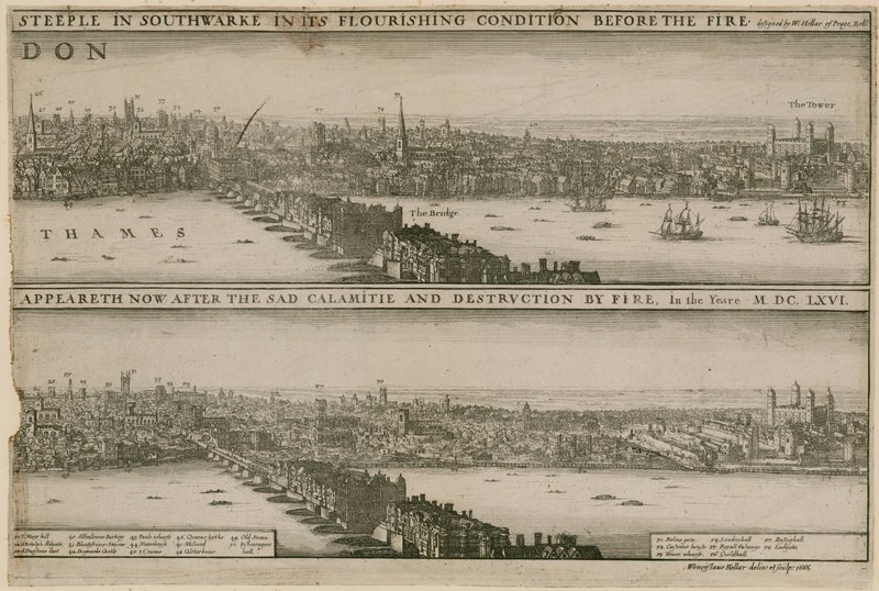 London, före och efter den stora branden av Wenceslaus Hollar