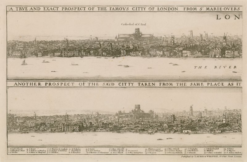 London, före och efter den stora branden av Wenceslaus Hollar