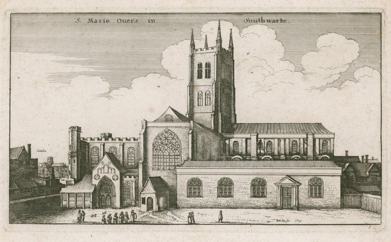 St Mary Overies, Southwark, London; teckning från 1647 av Wenceslaus Hollar