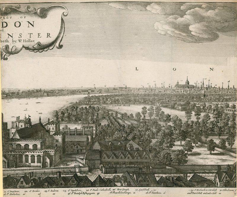 Utsikten till London och Westminster hämtad från Lambeth av Wenceslaus Hollar