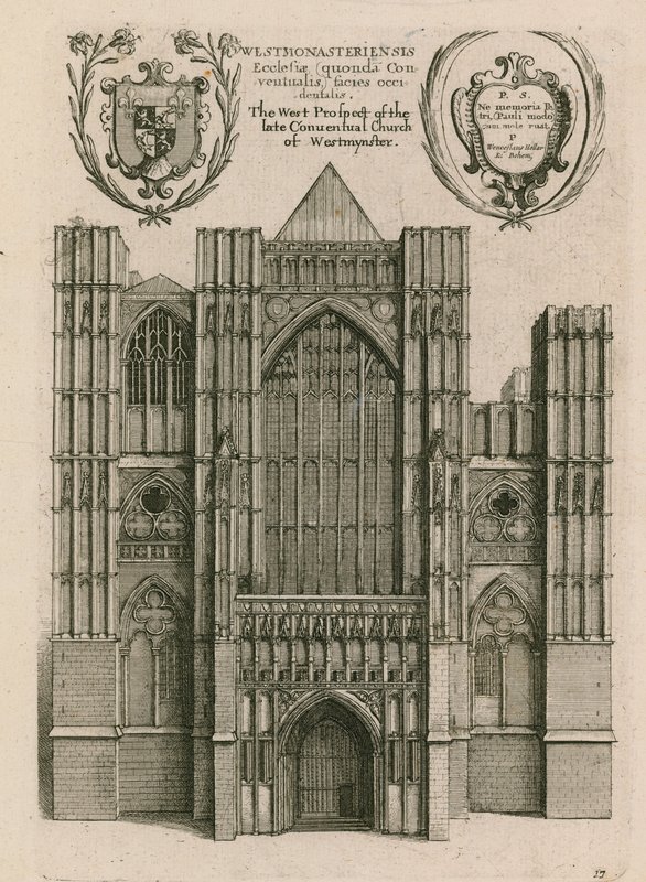 Den västra utsikten av den sena Conventual Church of Westminster, London av Wenceslaus Hollar