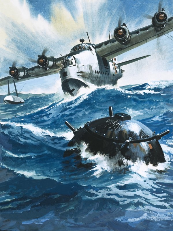 När flygofficer G.O. Singleton satte igång motorn på Short Sunderland såg han en drivande mina av Wilf (20th century) Hardy