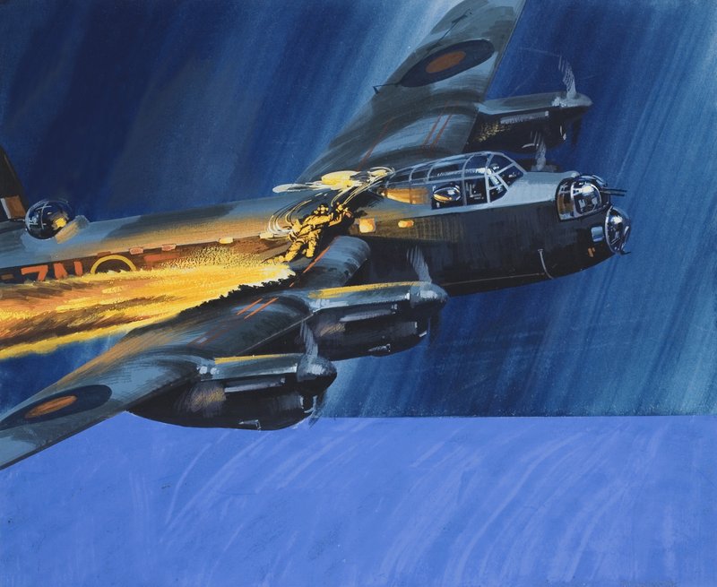 Brinnande flygplan av Wilf (20th century) Hardy