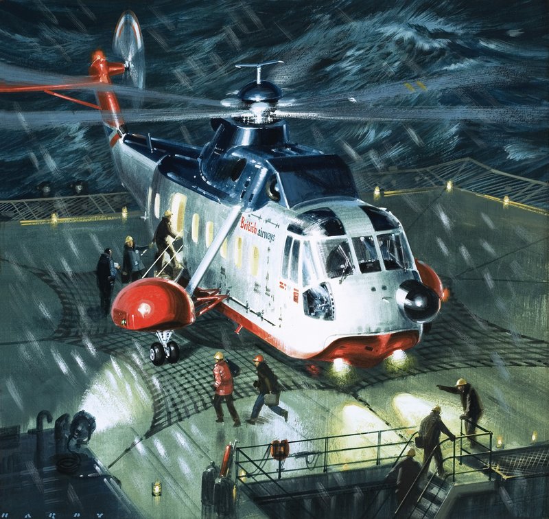 Oljefältets farliga män, en S-61N-helikopter från British Airways av Wilf (20th century) Hardy