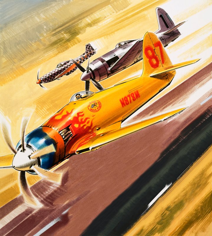 Tre "hot rod"-racerbilar från aerobatic-tävlingar av Wilf (20th century) Hardy