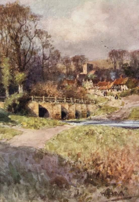 Vy över Sutton Village (färglitografi) av Wilfrid Williams Ball