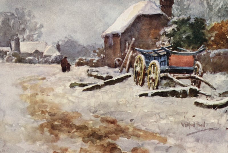 Vinterlandskap (färglitografi) av Wilfrid Williams Ball