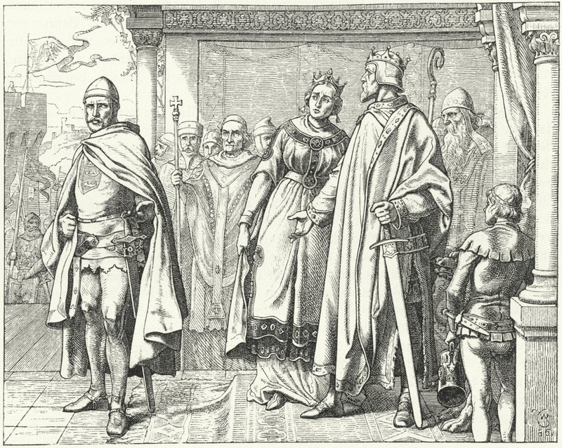 Ernest II, hertig av Schwaben, före kung Conrad II av Tyskland efter att ha gjort uppror mot honom av Wilhelm Camphausen