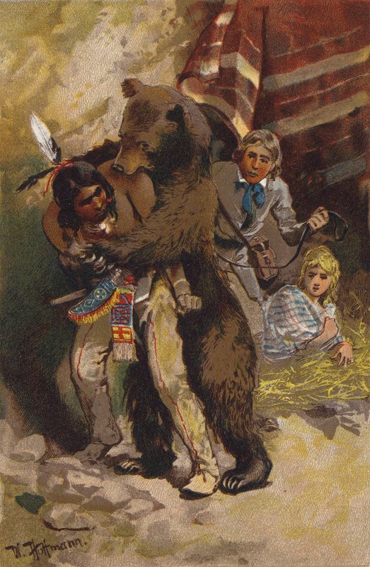 Scen från The Last of the Mohicans, av James Fenimore Cooper (lito i färg) av Wilhelm Hoffmann