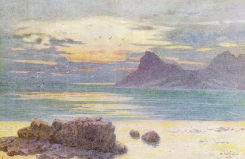 Hout Bay och Hangberg (färglitografi) av Wilhelm Westhofen