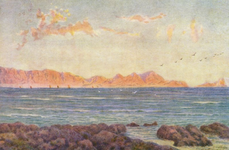 Södra delen av False Bay, med Cape Hangclip (färglitografi) av Wilhelm Westhofen