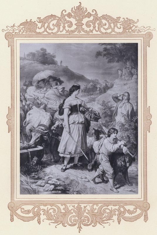 Dorothea och utvandrarna, Hermann och Dorothea (litho) av Wilhelm von (after) Kaulbach