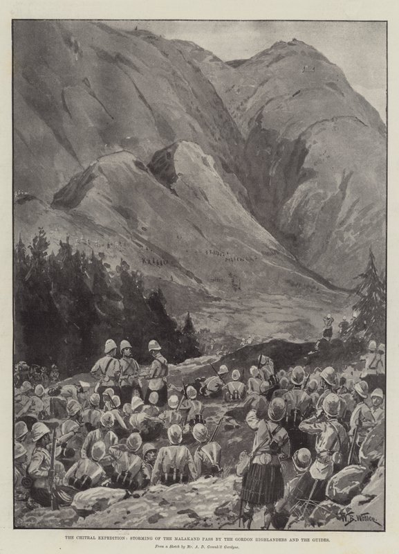 Chitral-expeditionen, stormning av Malakand-passet av Gordon Highlanders och guiderna av William Barnes Wollen