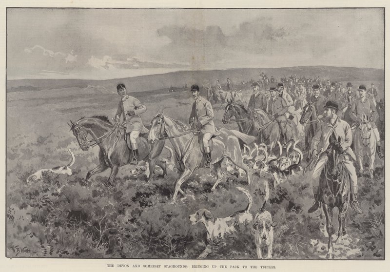 Devon och Somerset Staghounds, som för upp flocken till Tufters. av William Barnes Wollen