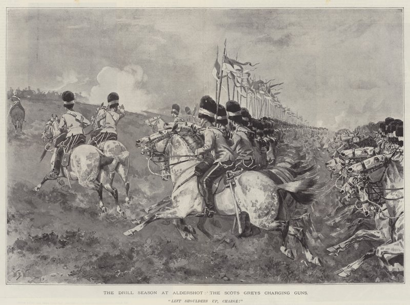 Drillsäsongen i Aldershot, Scots Greys laddning av vapen av William Barnes Wollen