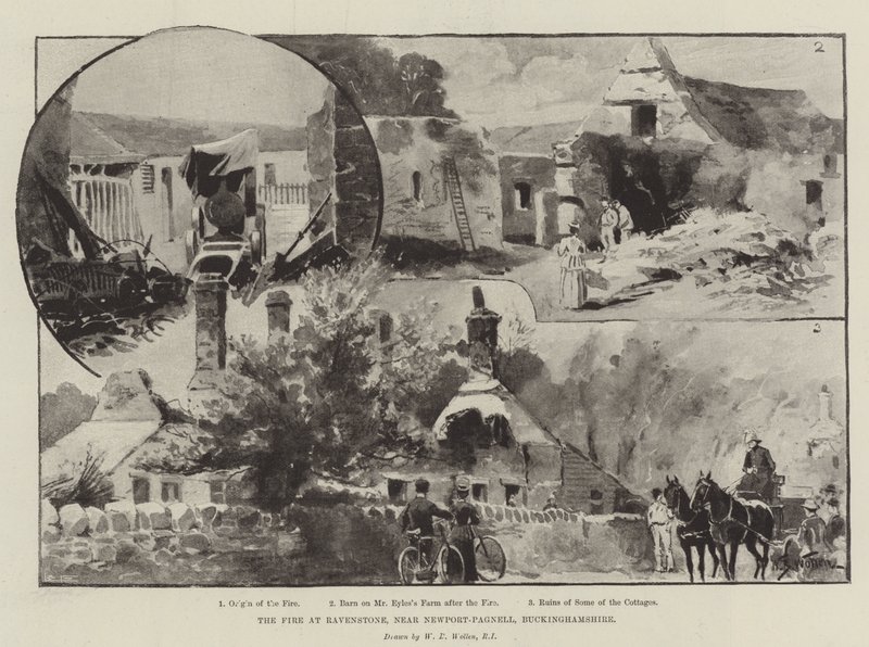 Branden i Ravenstone, nära Newport-Pagnell, Buckinghamshire av William Barnes Wollen