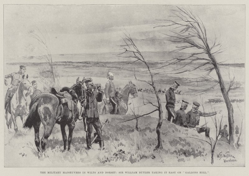 De militära manövrarna i Wilts och Dorset, Sir William Butler tar det lugnt på Gallons Hill av William Barnes Wollen
