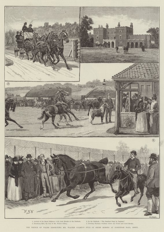 Prinsen av Wales inspekterar herr Walter Gilbeys Stud of Shire Horses i Elsenham Hall, Essex av William Barnes Wollen