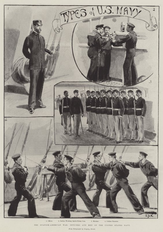 Det spansk-amerikanska kriget, officerare och män från den amerikanska flottan av William Barnes Wollen
