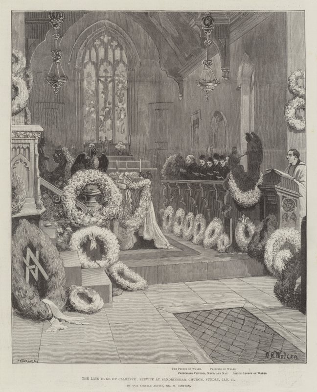 Den avlidne hertigen av Clarence, Gudstjänst i Sandringham Church, söndagen den 17 januari av William Barnes Wollen