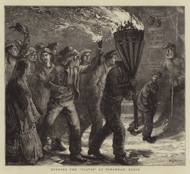 Burning the Clavie i Burghead, Elgin av William Bazett Murray